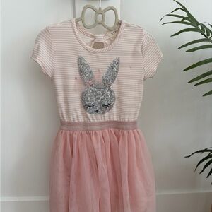 btween Pink and White Striped Girls Dress with Bunny Applique